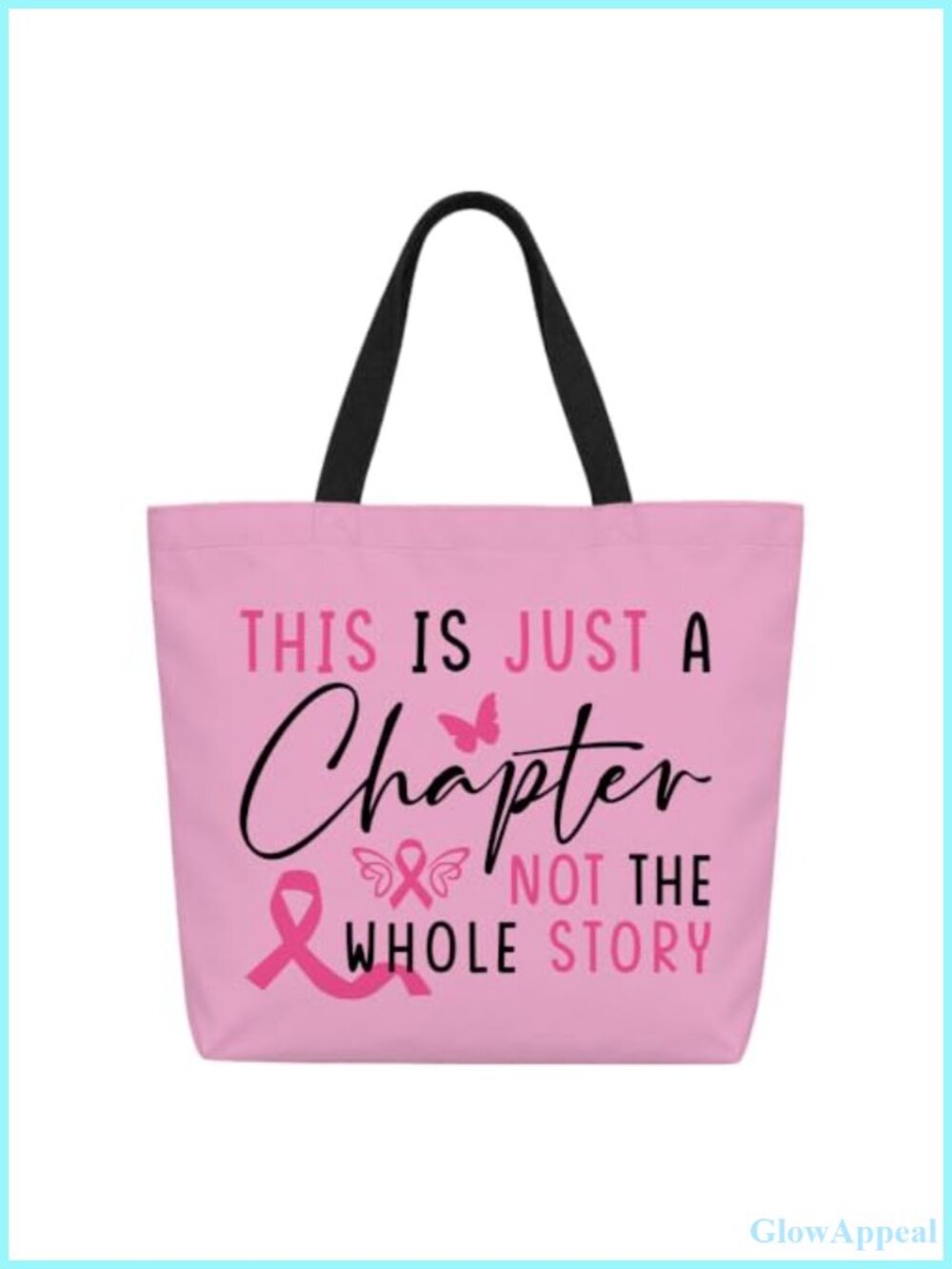 Canvas Tote Bag Pink Ribbon Breast Cancer Survivor Gift Large 12x15x6